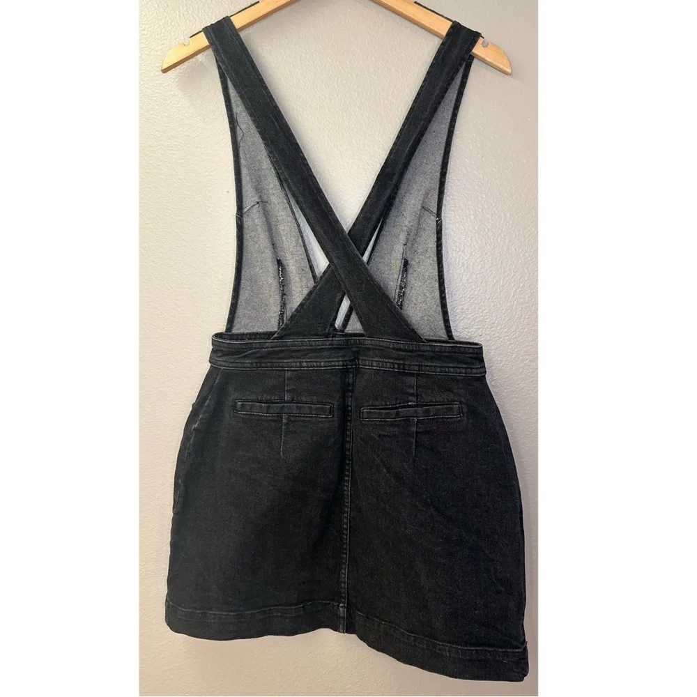 Free People Old School Love Black Wash Denim Mini Dress Overalls Skirtall - Picture 5 of 9